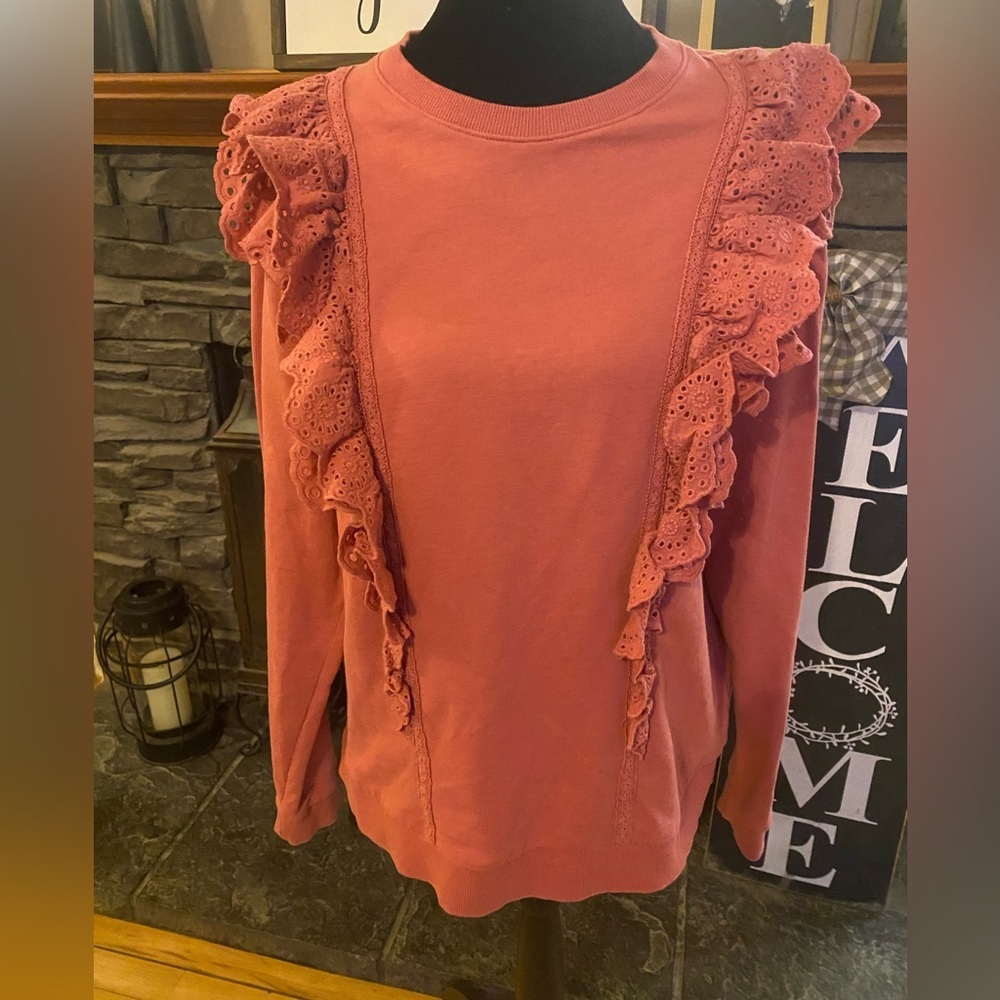 Boden Rose Pink Ruffled Sweatshirt